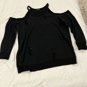 Torrid off the shoulder, distressed black top size 2